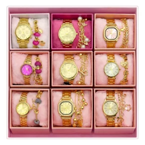 KIT COM 10 RELÓGIOS DHP FEMININOS COM CAIXA E PULSEIRA